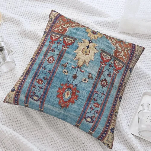 Vista 4 de Alfombra de seda persa antigua con estampado de 11 fundas de almohada de terciopelo suave, funda de cojín decorativa para decoración del hogar, sala