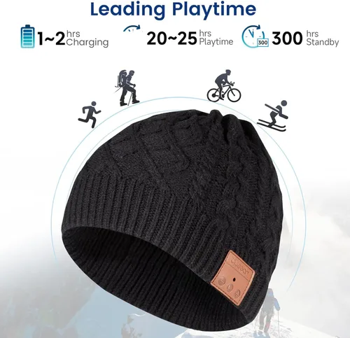Vista 4 de Gorro Bluetooth con auriculares para deportes al aire libre, regalo Negro