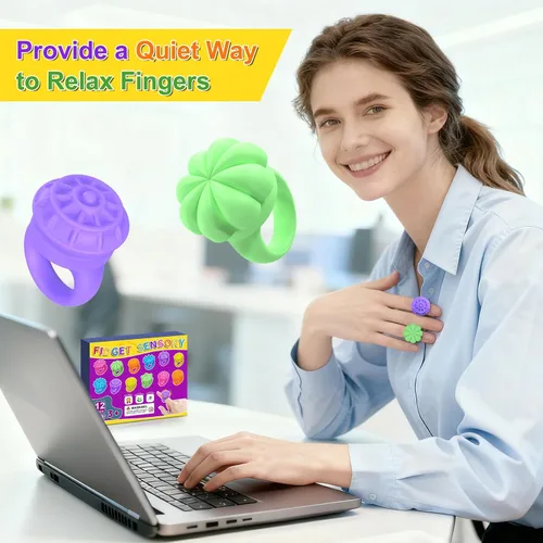 Vista 5 de HYASIA - Anillo de ansiedad para mujeres y hombres, paquete de 12 anillos sensoriales giratorios con textura, juguetes para ansiedad para adultos
