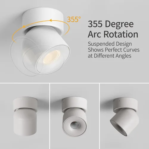 Vista 3 de Aisilan Luz LED de Techo Blanca para Interiores 9W Luminaria Montada en Superficie con Foco Giratorio de 360°, Regulable Blanco Cálido 3000K CRI 97+