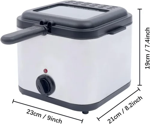 Vista 9 de Freidora eléctrica de acero inoxidable de 2.5L/2.64 cuartos de galón con cesta extraíble y ventana de visión, control de temperatura, piezas aptas