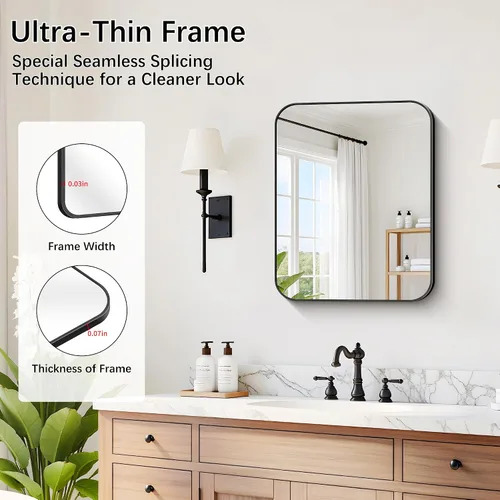 Vista 3 de DESBING 16"x20" Bathroom Mirror for Over Sink, Black Framed Wall Mirror Negro