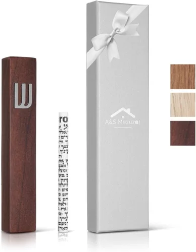 Vista 10 de Funda de madera para mezuzá con pergamino para puerta, diseño moderno/tradicional, fácil de despegar y pegar, funda de mezuzá para el hogar Roble +