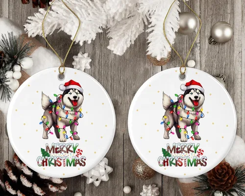 Vista 2 de Adorno de husky siberiano, adorno de Feliz Navidad, regalo de adopción de perro, adorno de primera Navidad, adornos conmemorativos para perros