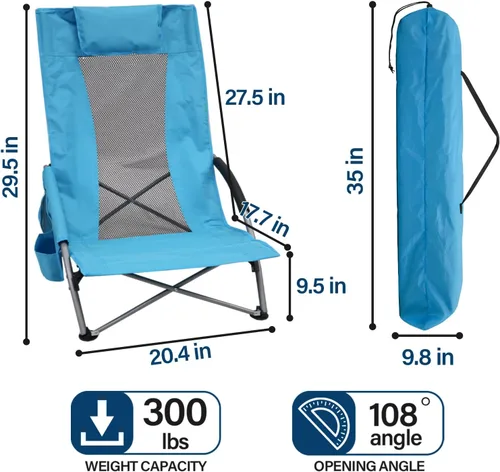 Vista 2 de ptlsy Sillas de playa para adultos, paquete de 2, sillas de playa plegables con respaldo alto, ligeras y portátiles para exteriores, playa