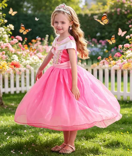 Vista 4 de Disfraz de princesa para niñas, disfraz rosa para Halloween, cosplay, fiesta de carnaval