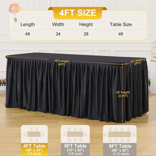 Vista 3 de Paquete de 2 manteles de poliéster negro para mesas rectangulares de 4 pies, cubierta de mesa ajustada sin arrugas, manteles elásticos de 4 pies