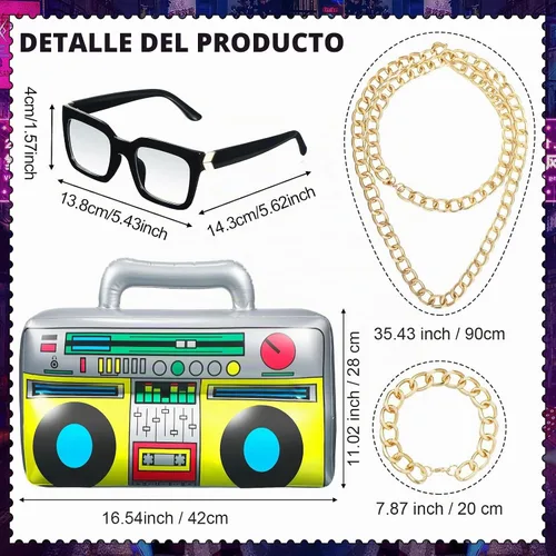 Vista 3 de Hicarer 6 Pcs 80s Outfit Accessories Set for Men Party Estilo clásico