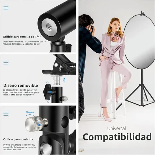 Vista 5 de Soporte de abrazadera de metal resistente para estudio fotográfico NEEWER para reflector