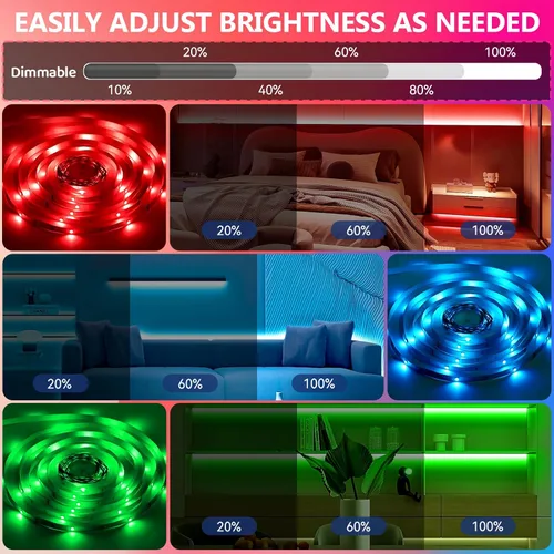 Vista 6 de Tiras de luces LED de 65.6 pies (2 rollos de 32.8 pies), tira de luces RGB que cambia de color 5050 con control remoto IR de 40 teclas, luces