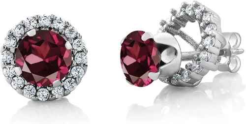 Vista 49 de Gem Stone King Aretes redondos de plata de ley 925 de 0.236 in con piedra natal extraíble para mujer