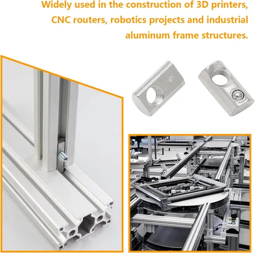 Vista 6 de 25 tuercas en T de extrusión de aluminio M5 Spring T 2020, tuercas de resorte en T enrollables, tuercas de ranura en T medias redondas M5
