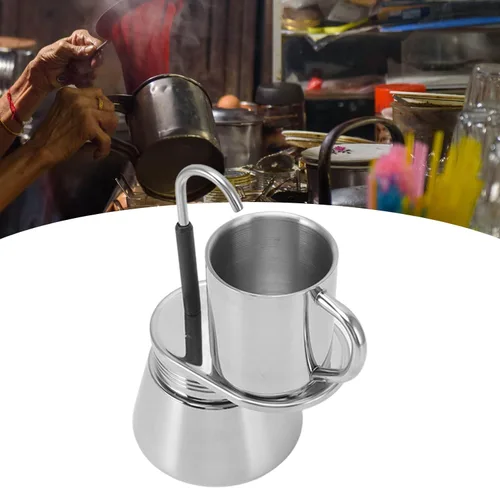 Vista 6 de OUKENS Máquina de café expreso, olla de acero inoxidable con boquilla única, tubo de bricolaje, taza de café, juego de tazas de café al aire libre