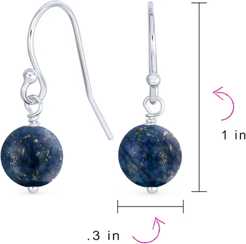 Vista 4 de Simple Basic - Aretes colgantes redondos de bola de 0.315in para mujeres, adolescentes, con alambre de gancho de pez francés, de plata de ley 925