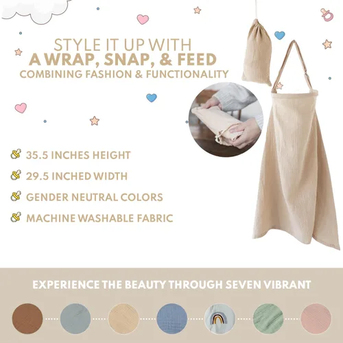 Vista 3 de ACTIVE BABY Funda de muselina para lactancia materna con aro ajustable para manos libres, transpirable, cubierta de lactancia 100% muselina