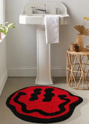 Vista 10 de Estmy Happy Face - Alfombra de baño redonda de 2 pies, color blanco/negro, antideslizante, lavable, estética, hippie, bohemio, divertida, de felpa
