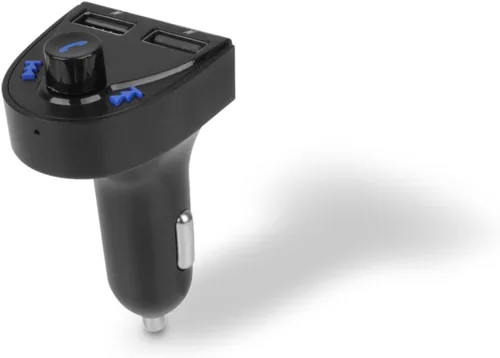 Vista 2 de ALURATEK Receptor de audio Bluetooth para coche y transmisor FM con micrófono para llamadas manos libres (ABF01F), azul