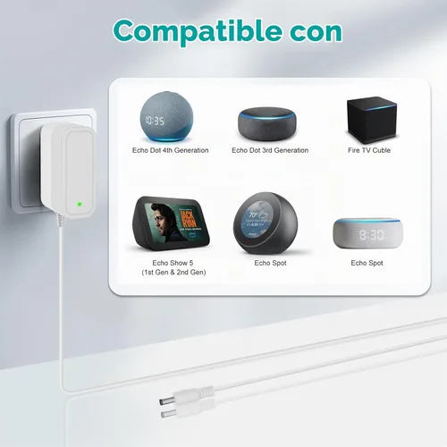 Vista 2 de Adaptador de corriente de repuesto de 15 W para Amazon Alexa Dot 3ª generación, Dot 4ª generación, Dot 5ª generación 2022, Echo Pop, Echo Show 5
