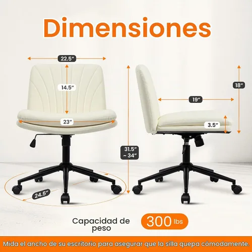 Vista 2 de NEO CHAIR Silla cruzada con ruedas, escritorio de oficina con patas Marfil Pu