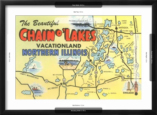 Vista 5 de AllPosters Póster decorativo para pared con mapa de Chain O'Lakes, Illinois sobre marco negro, 18 x 12 pulgadas