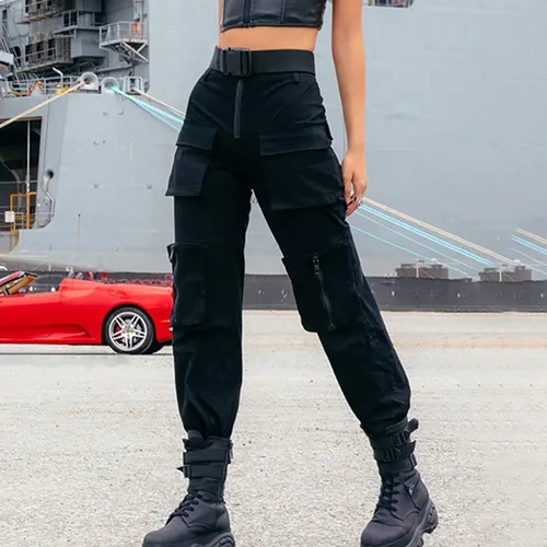 Vista 2 de Ayolanni Womens Cargo Pants Cinch Bottom High Waisted Casual Trousers with Zipper Pockets Workout Going Out Cool Pants