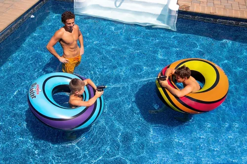 Vista 4 de Swim Central Juego de 2 tubos interiores inflables azules y naranjas, 40 pulgadas