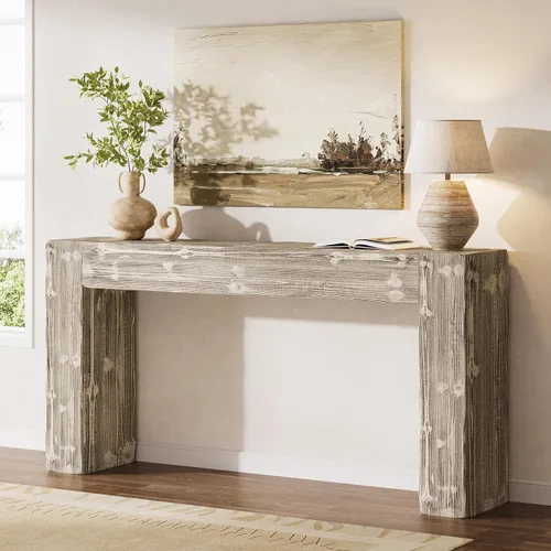 Vista 11 de Mesa Consola de Madera Maciza, Mesa de Sofá Estilo Granja de 63 Pulgadas Detrás del Sofá para Entrada, Sala de Estar, Vestíbulo, Fácil Montaje Negro
