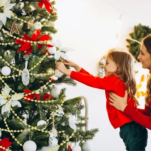 Vista 6 de Guirnalda de cuentas para árbol de Navidad de 33 pies, guirnalda de perlas artificiales, cadena de hilos de perlas de plástico, guirnaldas