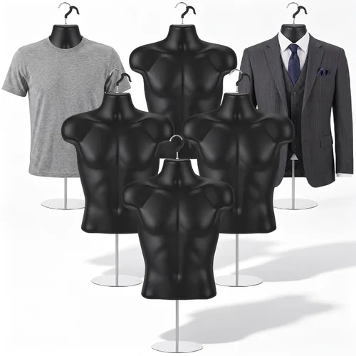 Vista 10 de Geetery 1 paquete de maniquí masculino de medio cuerpo con soporte y gancho para colgar, forma de vestido apilable con espalda hueca para exhibición