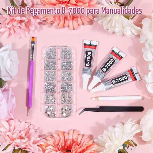 Vista 3 de Audab B7000 - Pegamento adhesivo para joyas con diamantes de imitación de vidrio para manualidades, 2100 gemas de parte trasera plana, diamantes