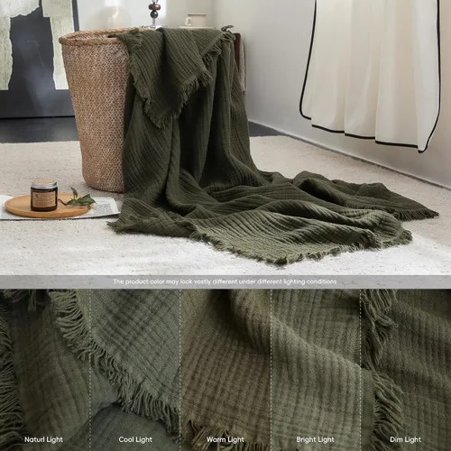 Vista 57 de FOSSA Manta de Muselina con Flecos - Gasa de Algodón 100% de 4 Capas Súper Suave y Transpirable - Manta Decorativa Ligera y Refrescante para Cama