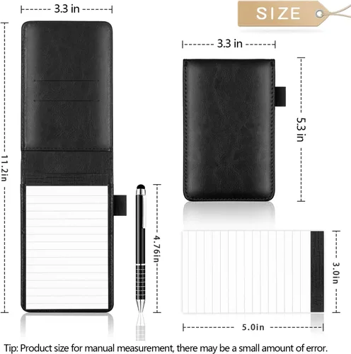 Vista 3 de Juego de 7 soportes pequeños para bloc de notas, cuaderno de bolsillo con bolígrafo, incluye 5 recambios de 3 x 5 pulgadas, 30 papeles rayados por