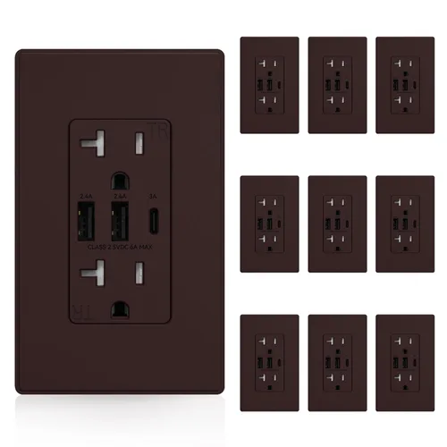 Vista 24 de ELEGRP Tomacorrientes USB, toma de pared de 3 puertos, toma eléctrica de 30 W 6.0 A resistente a manipulaciones, toma de corriente de 15 amperios