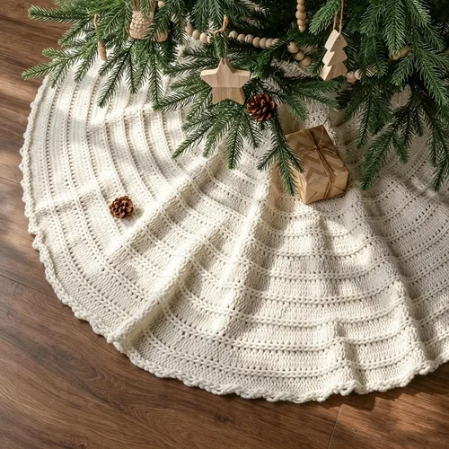 Vista 9 de Faldones de punto para árbol de Navidad, falda de árbol neutro