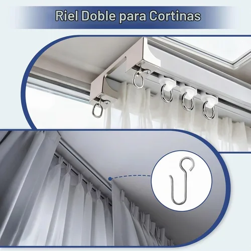 Vista 3 de Riel de cortina doble para montaje en techo de 6 pies, divisor de habitación blanco resistente con gancho para dormitorio, sala de estar, RV