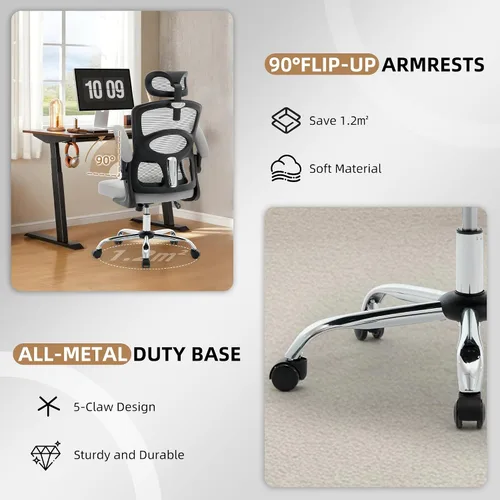 Vista 5 de Ergonomic Office Chair with Lumbar Support & Adjustable Headrest, High Back Mesh Computer Chair 360° Swivel Rolling Desk Chair Swivel Desk Chair for