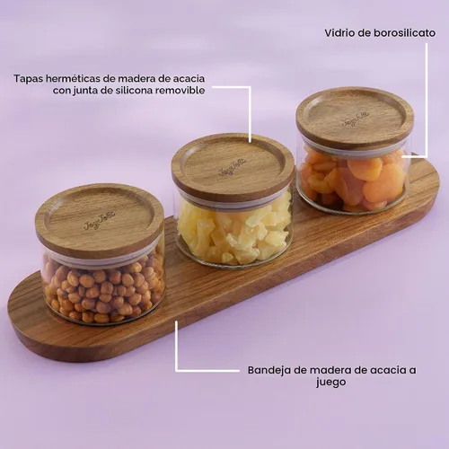 Vista 6 de JoyJolt Holden - Recipientes apilables de vidrio de 14 onzas con tapas y bandeja de madera, pequeños recipientes herméticos para alimentos, juego