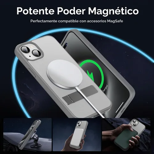 Vista 5 de Funda magnética para iPhone 15 Plus con soporte, soporte delgado con protector de pantalla compatible con MagSafe a prueba de golpes, translúcidas