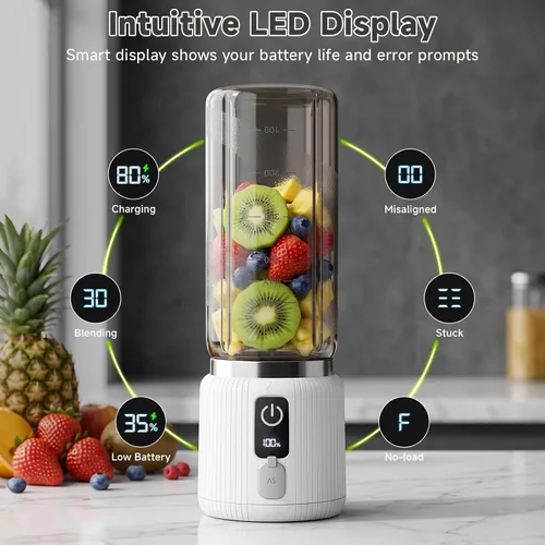 Vista 3 de COKUNST Portable Blender, Smoothie Blender with LED Display, 17 oz, White