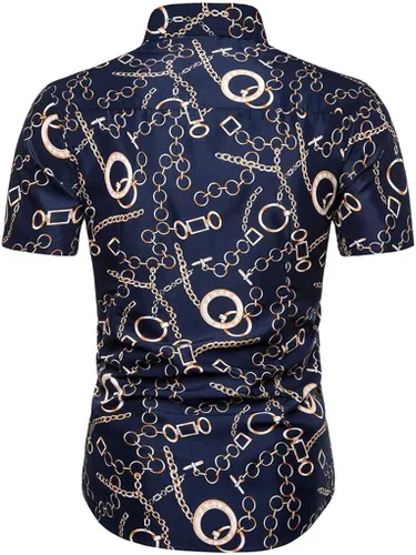 Vista 3 de XZNB Camisa hawaiana de manga corta para hombre con botones y estampado de verano para playa camisas de vestir con cuello vuelto azul marino L