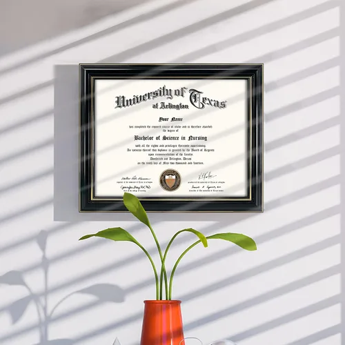 Vista 8 de GraduationMall Marco de diploma de certificado de 8.5 x 11, madera maciza y vidrio templado, acabado negro con ribete dorado