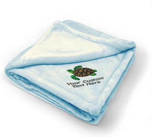 Vista 6 de Fastasticdeals Mantas de bebé bordadas personalizadas para niños y niñas, tortuga marina A