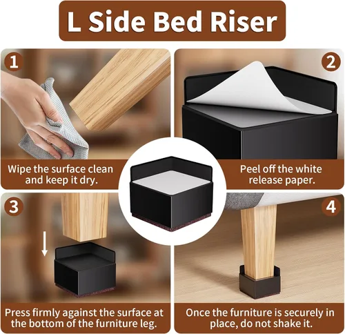 Vista 9 de Elevadores de cama para muebles de 2 pulgadas, de metal, autoadhesivos