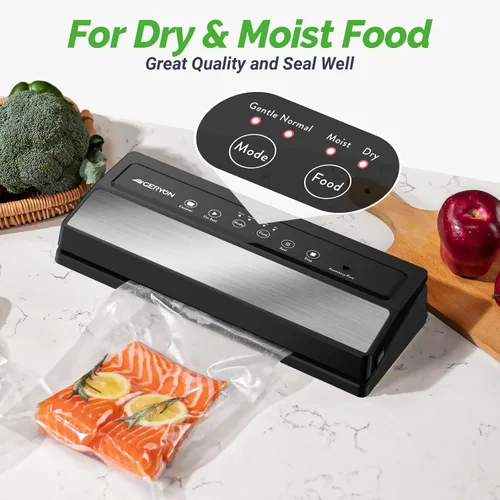 Vista 9 de [Usado] GERYON Sellador al vacío, máquina selladora al vacío para almacenamiento de alimentos con bolsas selladoras y rollo, sellador automático