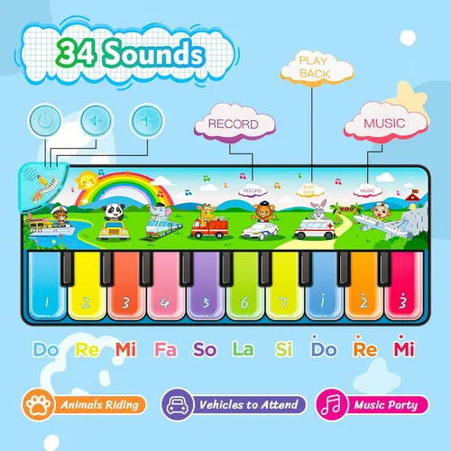 Vista 2 de FUCEORUY Alfombrilla de piano de juguete musical para niños pequeños de 1 a 3 años, juguete sensorial de aprendizaje de suelo, juguetes para niños