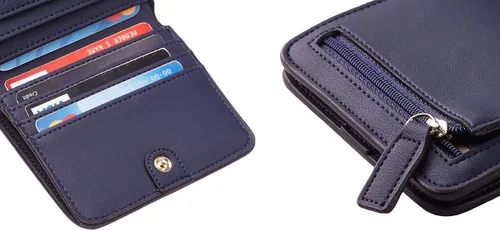 Vista 7 de Toughergun Cartera pequeña de cuero delgada para mujer con protección RFID, mini monedero bifold compacto con ventana de identificación transparente