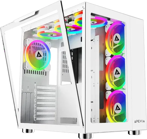 Vista 13 de Apevia Aurora-BK ATX Mid Tower - Carcasa para PC con 6 ventiladores PWM ARGB de 4.724 in 366 RGB Light Modes, 1x Glass/Mesh Front Panel, 1x Swivel