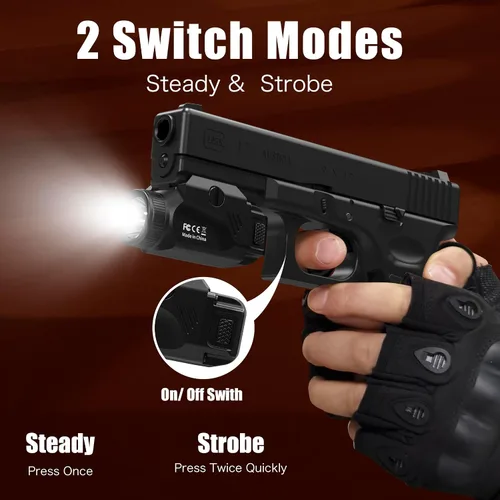 Vista 3 de CRONHAWK Linterna táctica compacta de 600 lúmenes con riel ajustable con estroboscópico para pistolas se adapta a Picatinny MIL-STD-1913