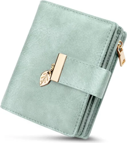 Vista 13 de HUANLANG Carteras pequeñas para mujer, con bloqueo Rfid, de cuero, plegable, tarjetero para tarjetas de crédito, cartera para mujer, bolsillo