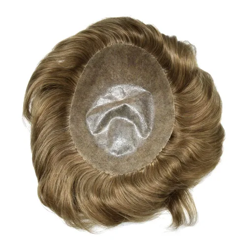Vista 102 de Toupee para hombre 100% cabello humano real tupé para hombres 0.004 in piel de poliuretano para hombre, sistema de reemplazo de piezas de pelo